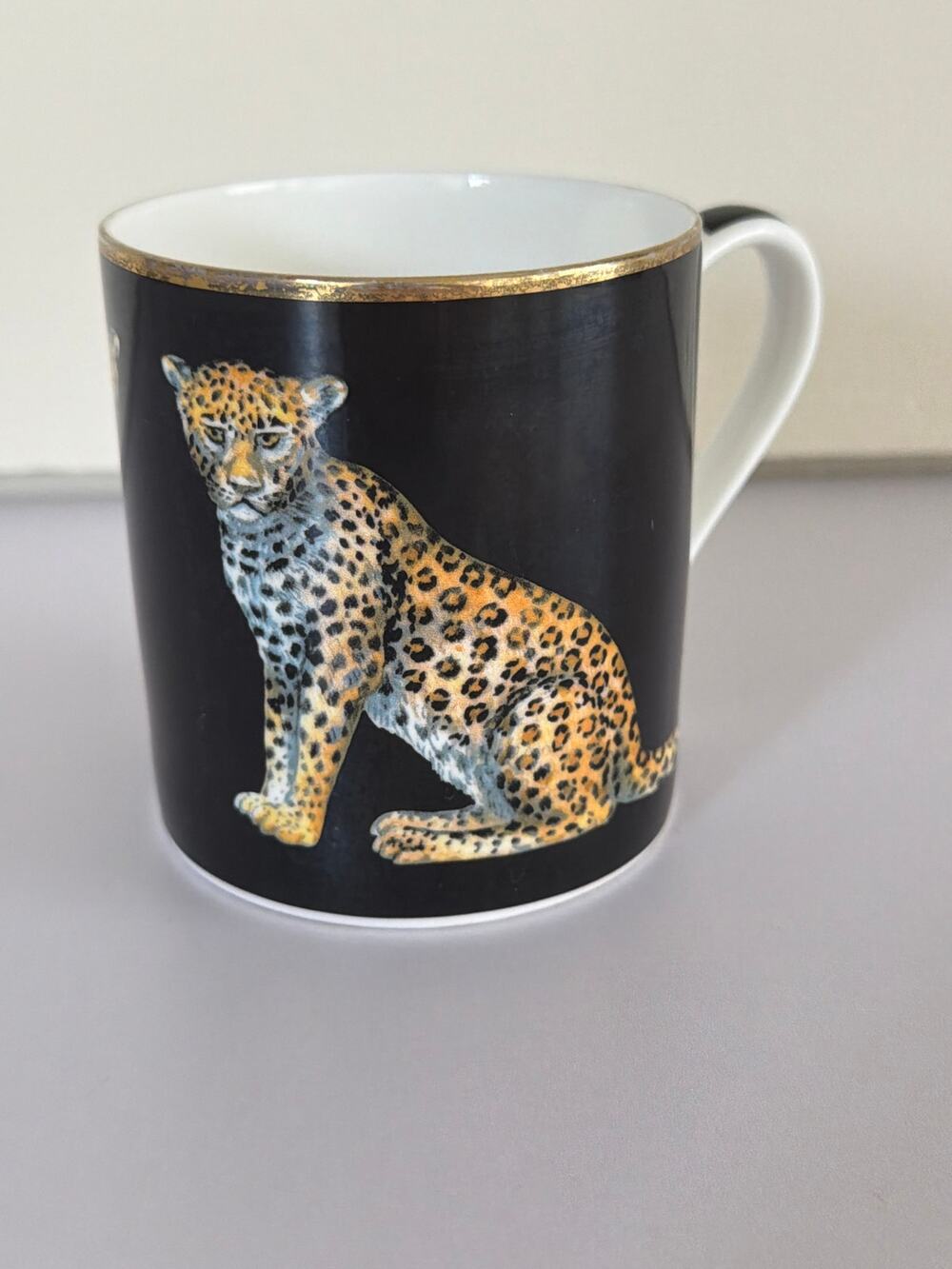 Halcyon Days Magnificent Wildlife Twin Leopard Black Bone China Mug Gold Rim